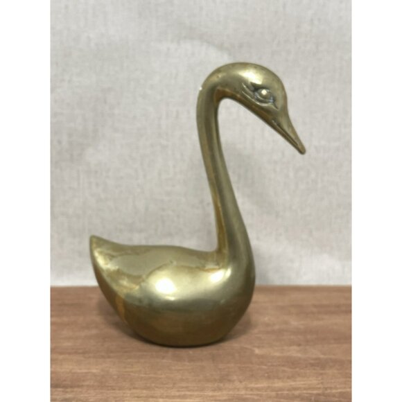 Vintage Mid Century Brass Swan Figurine 6" - Picture 1 of 7